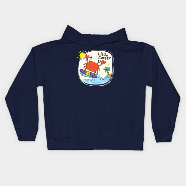 crab little surfer Kids Hoodie by Mako Design 